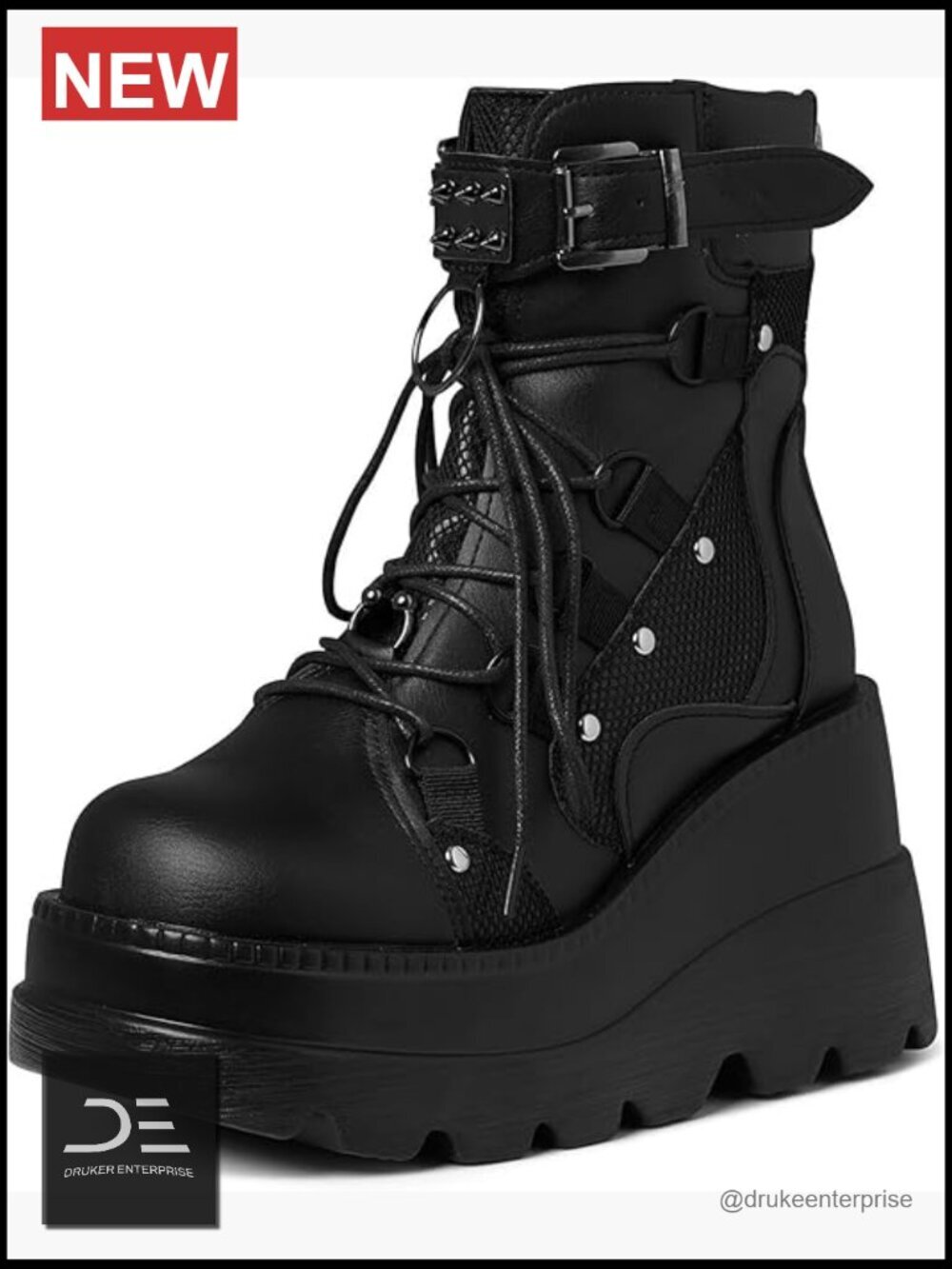 Chunky High Heel Platform Ankle Boots Women Goth Round Toe Lace Up Motorcycle